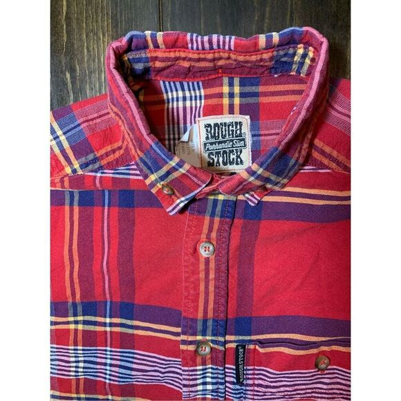 Panhandle Slim Other - PANHANDLE SLIM Button Down Shirt-Red Long Sleeve Rough Stock Vintage Small Plaid
